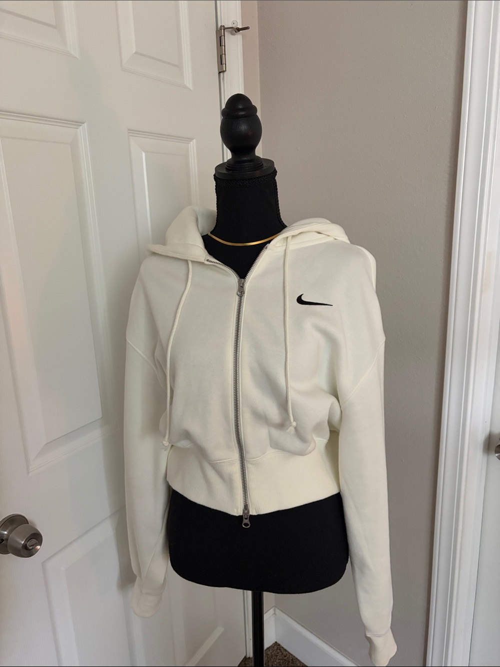 Nike Zip-Up Cropped Hoodie with Black Swoosh